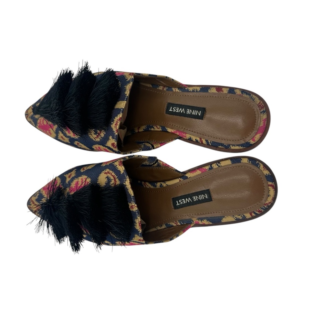 Nine West Ollial Tassel Tasseled Mules Slip On Pointed Toe Boho Shoe - Picture 4 of 9